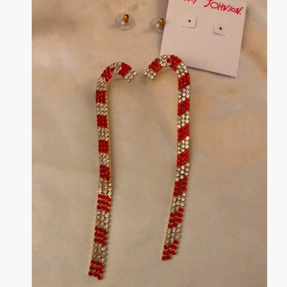 New Betsey Johnson BETSEYS HOLIDAY CANDY CANE LINEAR EARRINGS RED - Picture 10 of 11